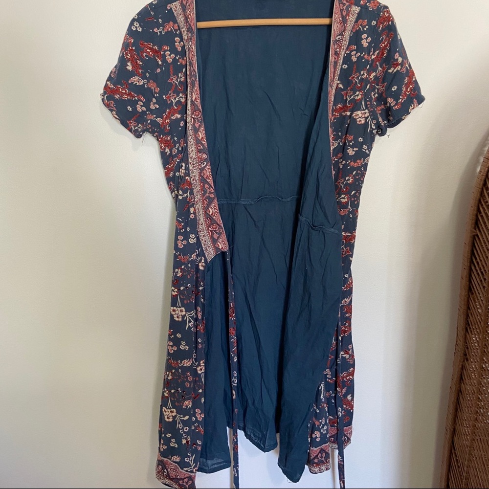 Blue Rare Floral Mini Wrap Boho Dress - Picture 5 of 6